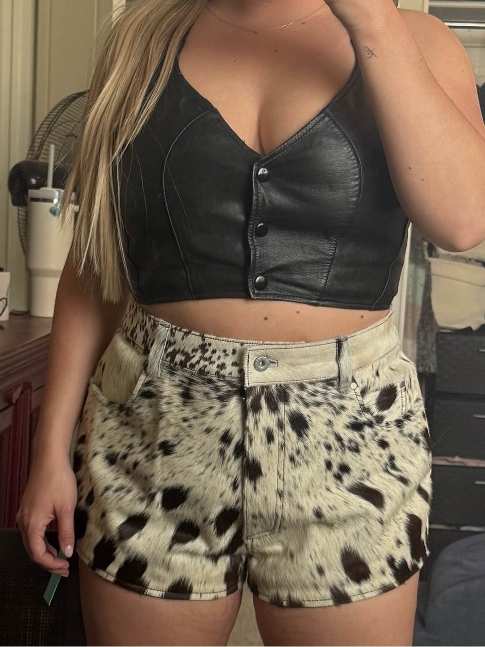 NastyGal Cow Hide Leather Festival Shorts